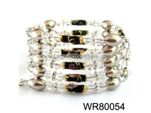 36inch Black Cloisonne ,Glass Beads,Magnetic Wrap Bracelet Necklace All in One Set